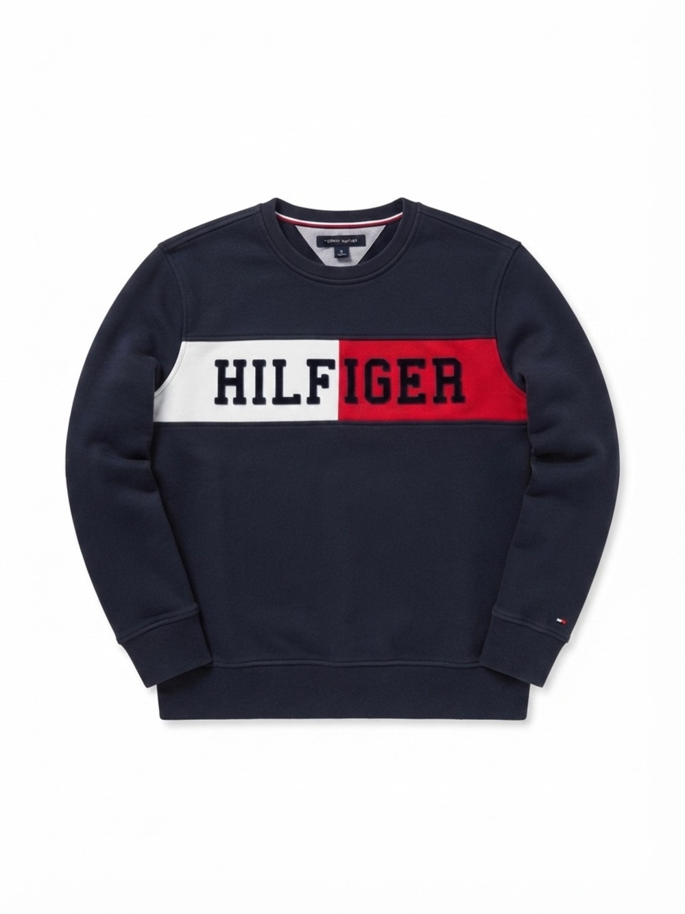 Tommy Hilfiger Navy Blue Colorblock Logo Sweatshirt Size Large